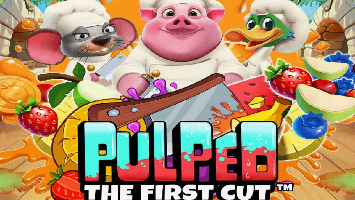 Tampilan visual slot Pulped: The First Cut dengan tema dapur tropis