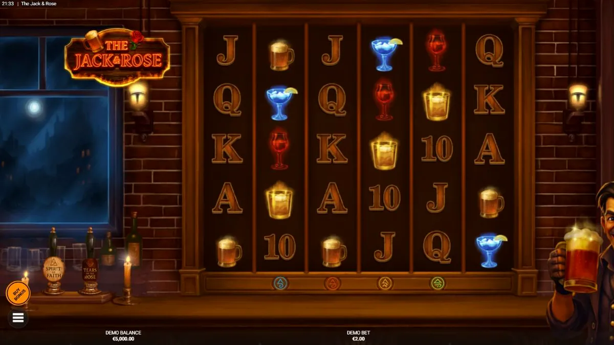 Suasana kedai pub supernatural dalam slot The Jack & Rose