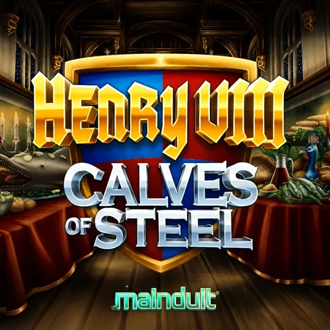 Henry 8th Calves of Steel slot game screen featuring gym-themed Tudor symbols